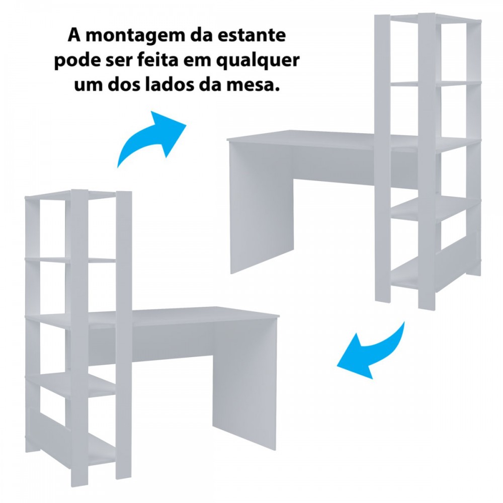 Mesa Escrivaninha Match Prateleiras Branco Artely