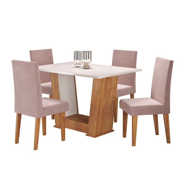 Mesa De Jantar 4 Lugares Floripa Venus Mel Blonde Veludo Rosa Viero