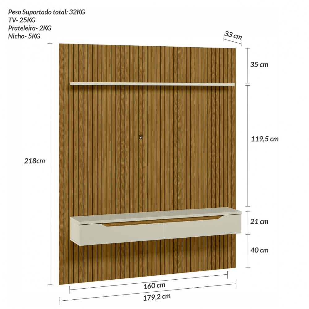 Painel Duetto Ripado P Tvs At Polegadas C Nicho Suspenso Cm