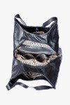 Bolsa Feminina Estilo Saco com 3  Divisorias em Couro Legítimo  Preto