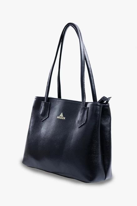 Bolsa Feminina de Ombro com 2 Divisórias em Couro Legítimo Preta