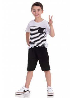 Conjunto Infantil Menino Camiseta Bermuda Listras