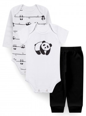 Kit Body Bebê Menino Suedine Panda