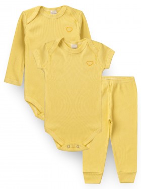 Kit Body Bebê Menina Suedine Canelado Amarelo