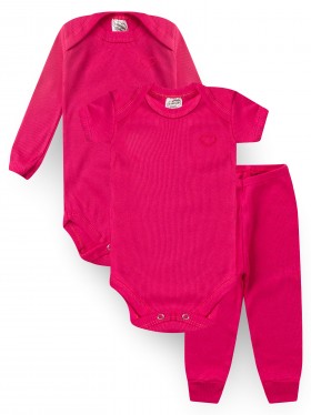Kit Body Bebê Menina Suedine Canelado Pink