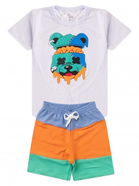 Conjunto Infantil Menino Camiseta Bermuda Tricolor