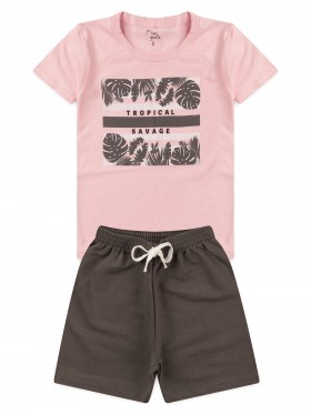 Conjunto Infantil Menino Camiseta Bermuda Rosa