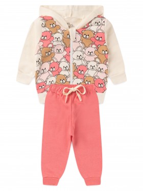 Conjunto Infantil Menina Moletom Peluciado com Capuz Colorful Bears