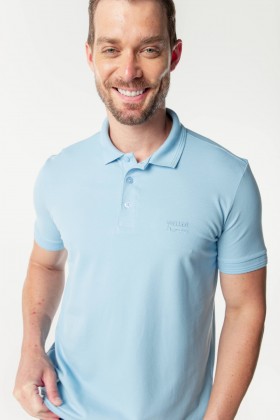 Camisa Polo Piquet  com Relevo e Bordado Marca e Logo - Azul