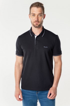 Camisa Polo Piquet Weller Jacquard Logo Bordado - Preto