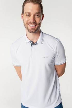 Camisa Polo Piquet Weller Jacquard Logo Bordado - Branco