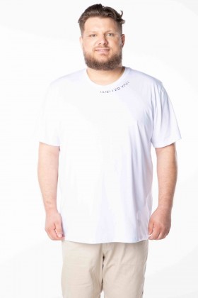 Camiseta Básica Algodão Premium - Gola C - Estampa na Gola - Branco