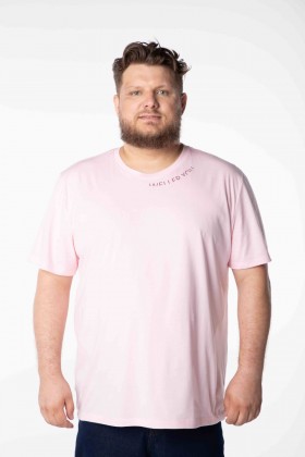 Camiseta Básica Algodão Premium - Gola C - Estampa na Gola - Rosa