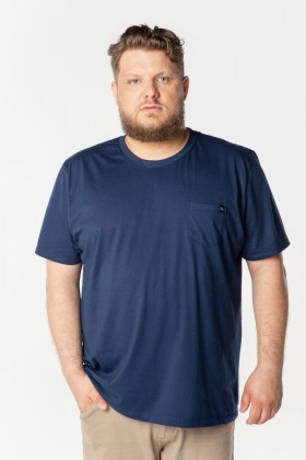 Camiseta Básica com Bolso 100% Algodão - Azul Marinho