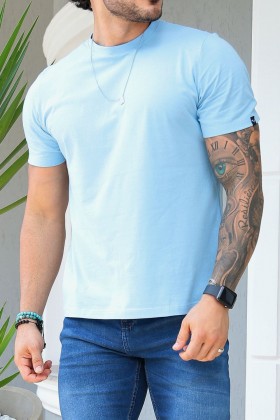 Camiseta de Algodão Premium -  Azul Claro