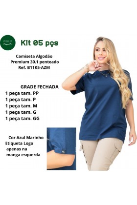 Kit 05 Camiseta Básica Premium - Azul Marinho - Pp Ao Gg