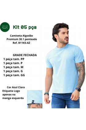 Kit 05 Camiseta Básica Premium - Azul - Pp Ao Gg