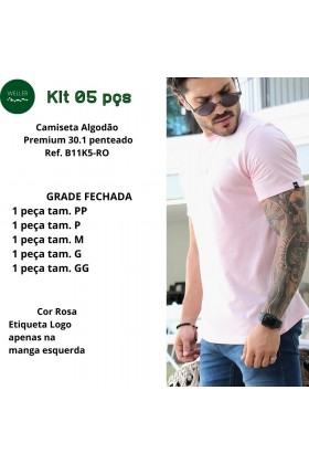 Kit 05 Camiseta Básica Premium - Rosa - G