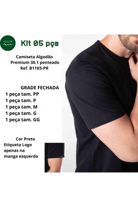 Kit 05 Camiseta Básica Premium - Preto - G