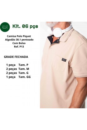 Kit Camisa Polo Piquet Weller Jacquard Etiqueta com Bolso - Bege