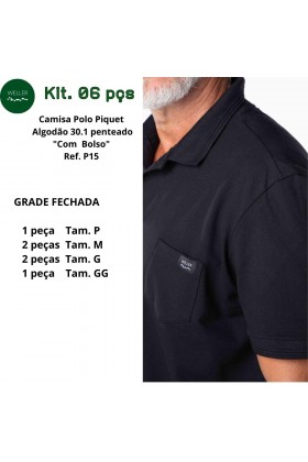 Kit Camisa Polo Piquet Weller com Bolso, Etiqueta e Relevo - Preto