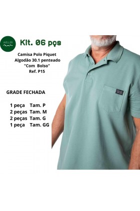 Kit Camisa Polo Piquet Weller com Bolso, Etiqueta e Relevo - Verde