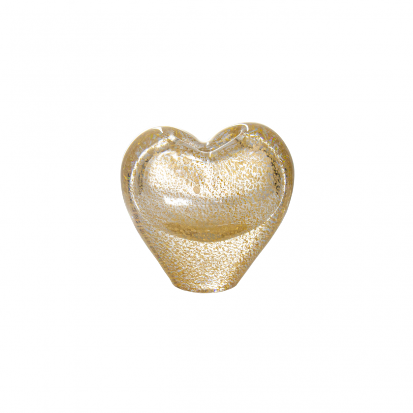 Imagem Decorativa Murano Coração Vertical Pp Cristal C/Ouro 24k Imagem Decorativa Murano Coração Vertical Pp Cristal C/Ouro 24k