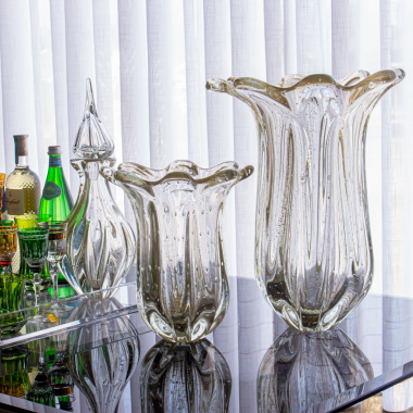 Vaso Murano Everest Cristal com Ouro 24k