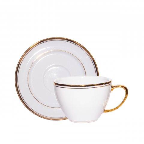 Xicara com Pires de Porcelana P/Chá Versa com Filete em Ouro 24k