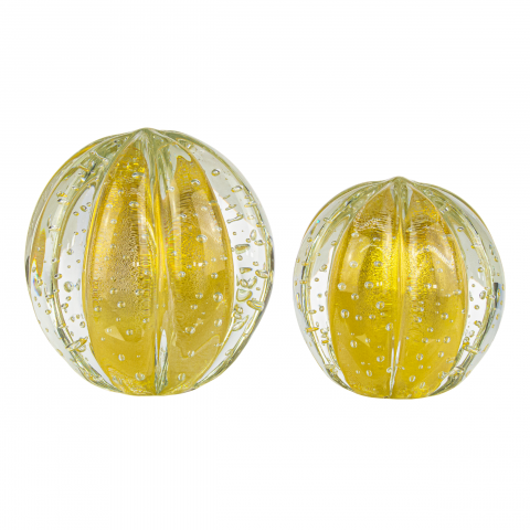 Kit 2 Esferas de Murano P e M Senna Cristal com Ouro 24k