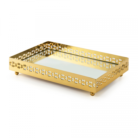 Bandeja Ouro 24k Retangular Galeria Pequena Cross Fundo Espelho St James