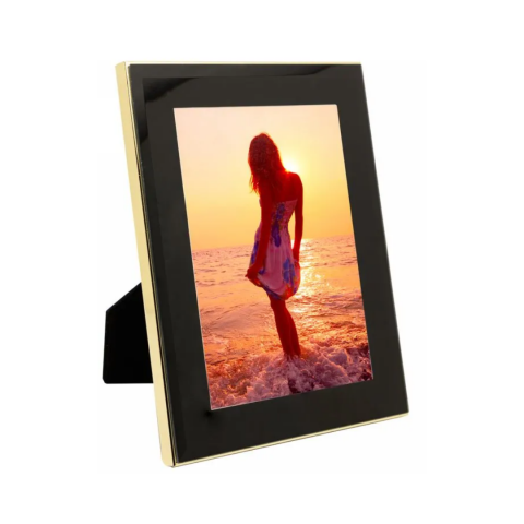 Porta Retrato Aço Inox com Vidro Preto 18x13cm