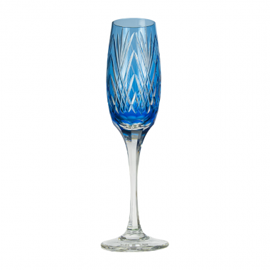 Taça Cristal Lapidado 46 P/Champagne Pineapple Azul Claro