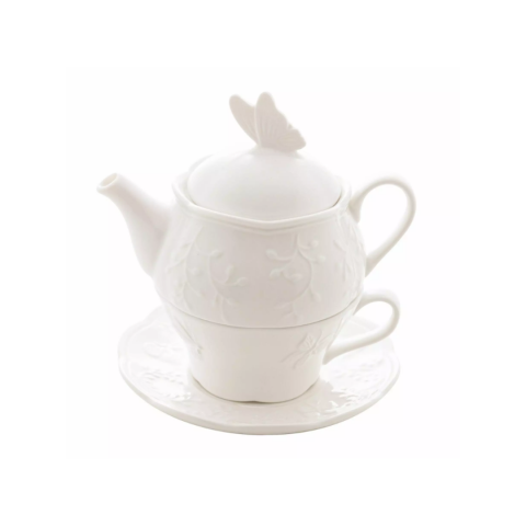 Kit 3 Pcs P/Cha de Porcelana Butterfly Flower