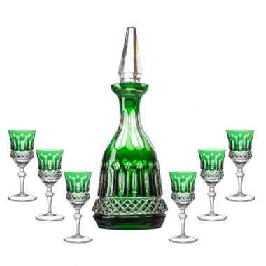 Kit Licoreira Cristal e 6 Taças Cristal Lapidado 69 Verde Escuro