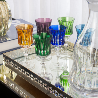 Taça Cristal Lapidado 66 Licor Azul Escuro 80ml