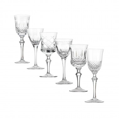 Kit 6 Taças P/Licor de Cristal Lapidados 69-68-45-17-50-33 Incolor
