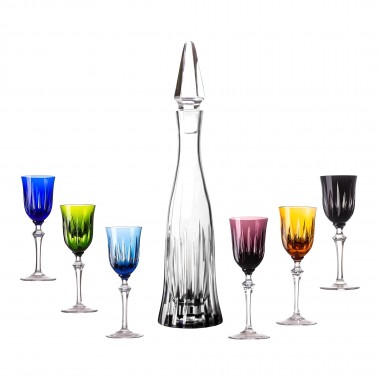 Kit Licoreira Cristal e 6 Taças Cristal Lapidado 66 Coloridas