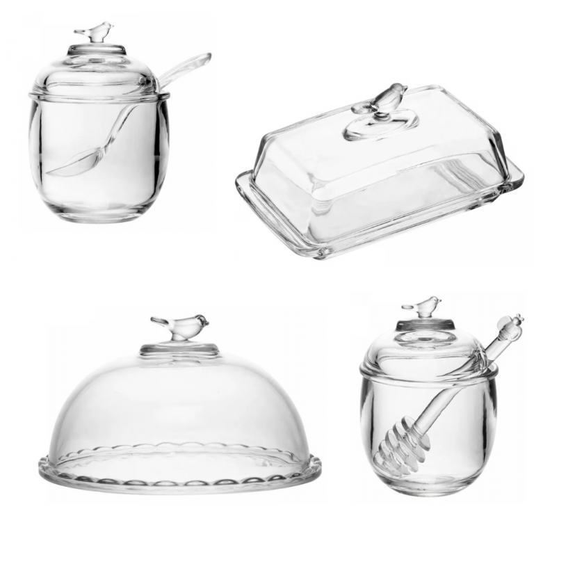 Kit Cozinha 4pcs de Cristal Birds