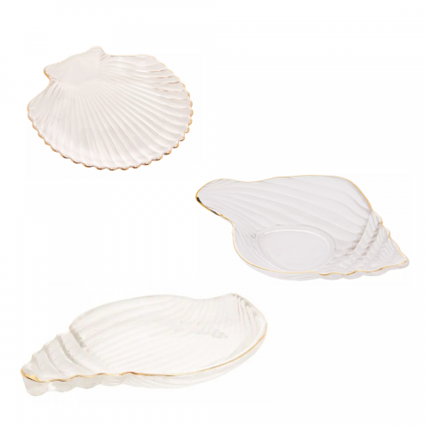 Kit 3 Mini Travessas Concha com Fio Dourado