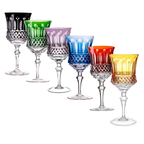 Kit 6 Taças 19 Cristal Lapidado 69 P/água Colorida