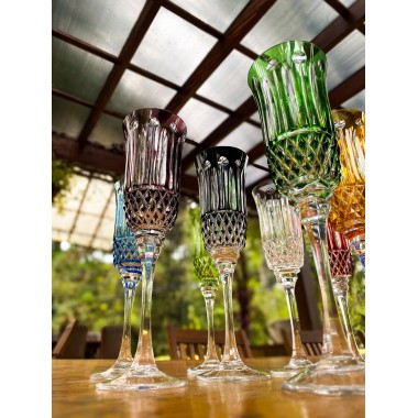Taça Cristal Lapidado 69 P/Champagne Verde Escuro Mozart 190ml