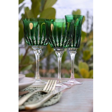 Taça de Cristal Lapidado 66 P/Vinho Tinto Verde Escuro