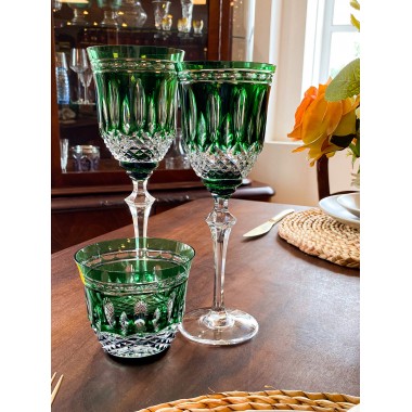 Taça Cristal Lapidado 68 P/Agua Verde Escuro Mozart 350ml