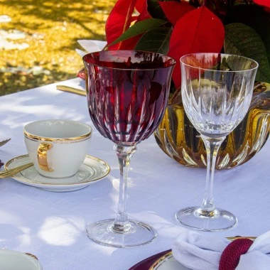 Taça de Cristal Lapidado 66 P/Agua Vermelho
