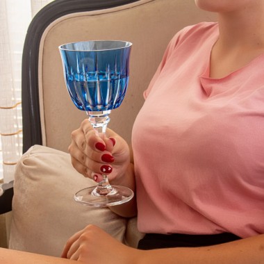 Taça de Cristal Lapidado 66 P/Vinho Tinto Azul Claro