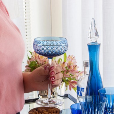 Taça de Cristal Lapidado Coupe 04 - 200ml Azul Claro
