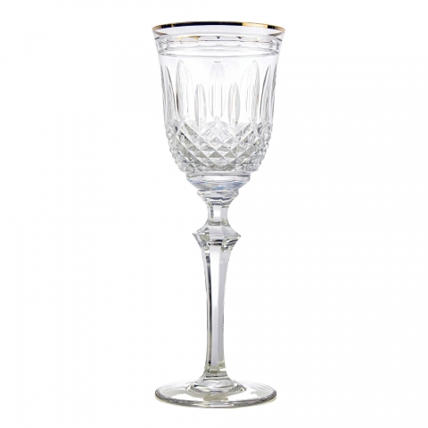 Taça de Cristal Lapidado 68 P/água C/Borda em Ouro 24k