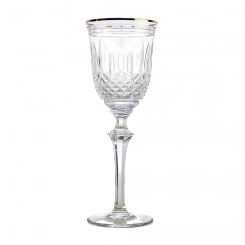 Taça de Cristal Lapidado 68 P/Vinho Tinto C/Borda em Ouro 24k