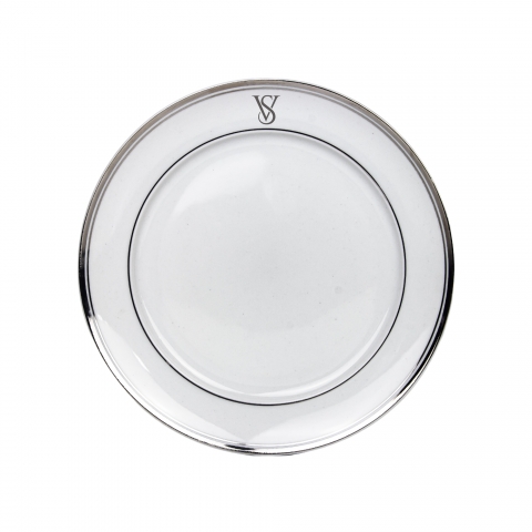 Kit 6 Pratos Rasos de Porcelana Monograma Borda Personalizadas Prata